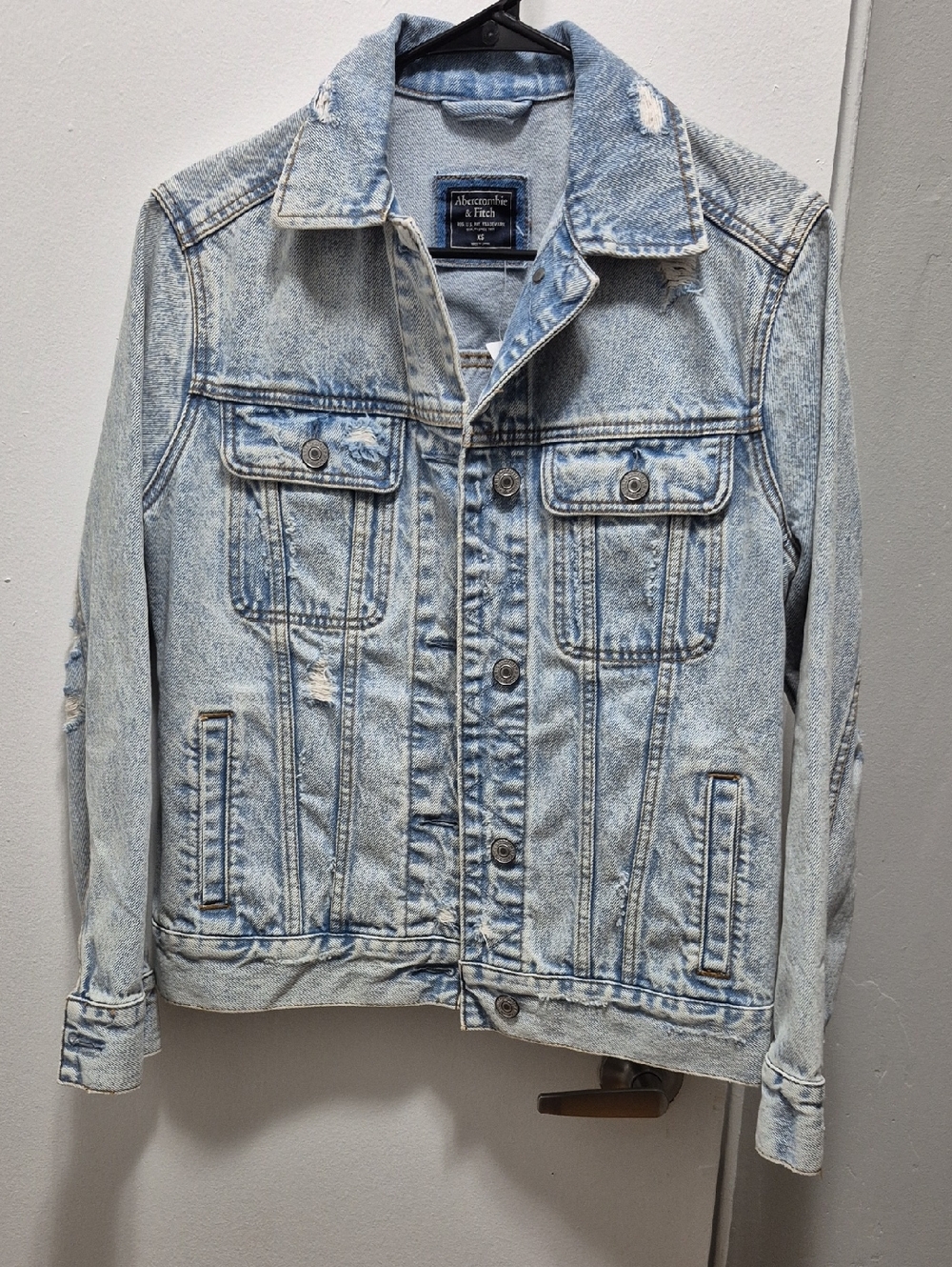 Abercrombie & Fitch Light Blue Distressed Denim Jacket